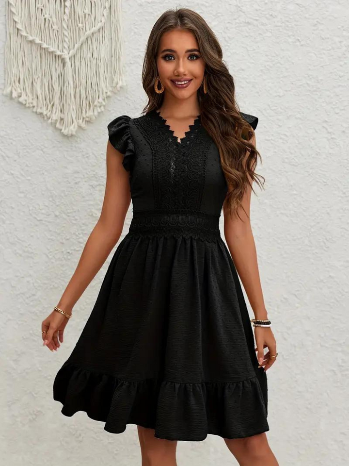 Party Dress, Ruffle, Swiss Dot, Mini Dress, Summer Dress-Fashion Nora