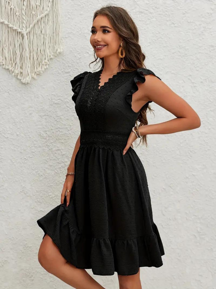 Party Dress, Ruffle, Swiss Dot, Mini Dress, Summer Dress-Fashion Nora