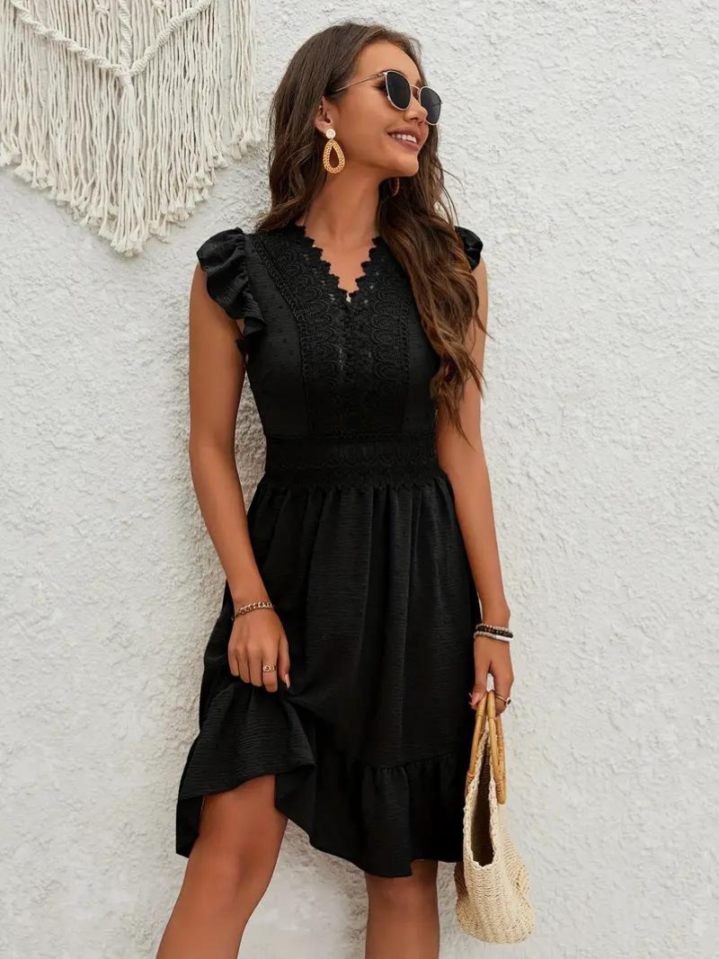 Party Dress, Ruffle, Swiss Dot, Mini Dress, Summer Dress-Fashion Nora