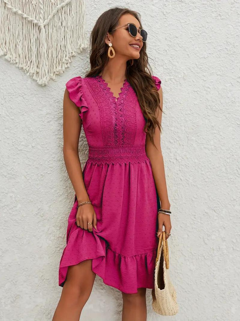 Party Dress, Ruffle, Swiss Dot, Mini Dress, Summer Dress-Fashion Nora