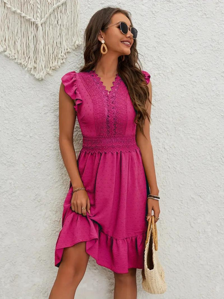 Party Dress, Ruffle, Swiss Dot, Mini Dress, Summer Dress-Fashion Nora