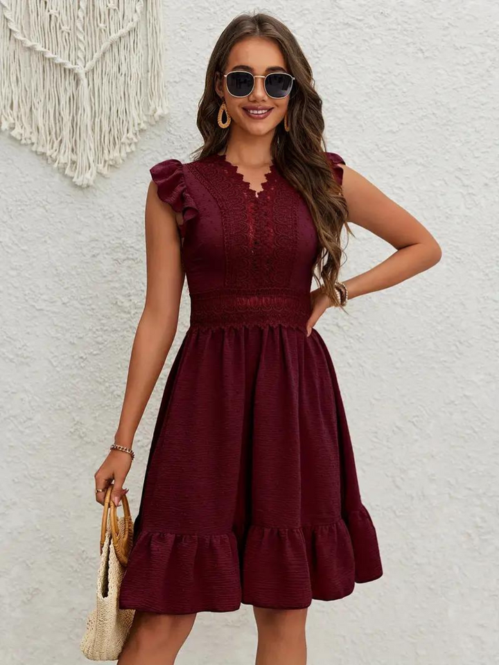 Party Dress, Ruffle, Swiss Dot, Mini Dress, Summer Dress-Fashion Nora
