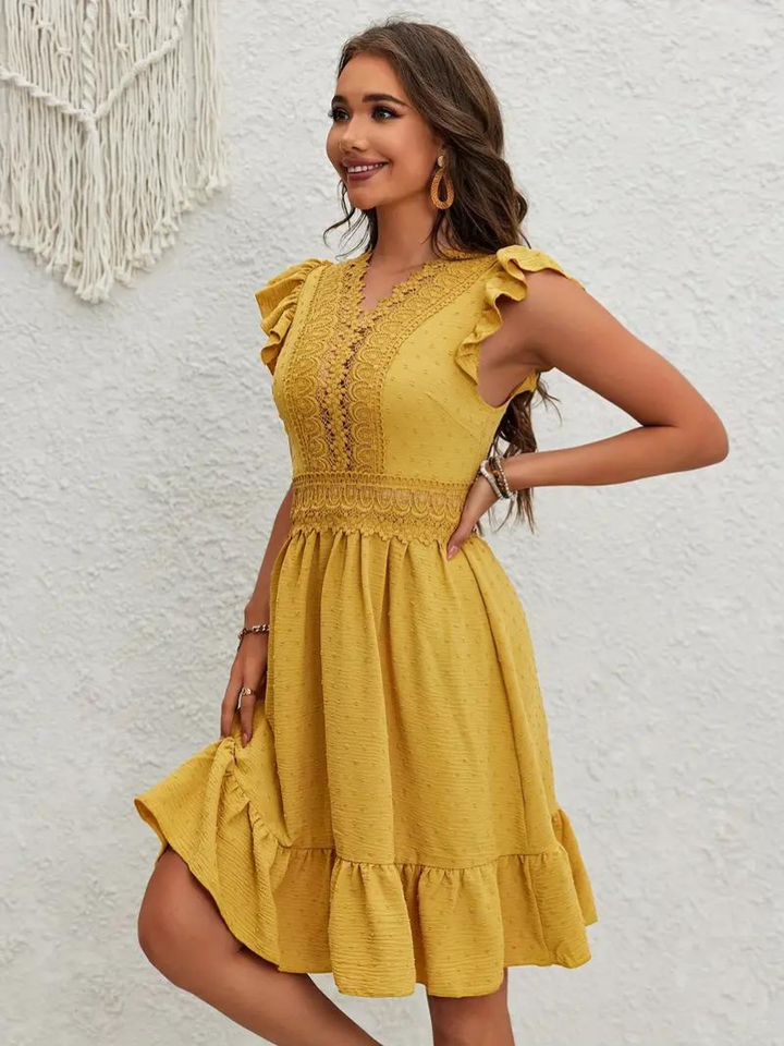 Party Dress, Ruffle, Swiss Dot, Mini Dress, Summer Dress-Fashion Nora