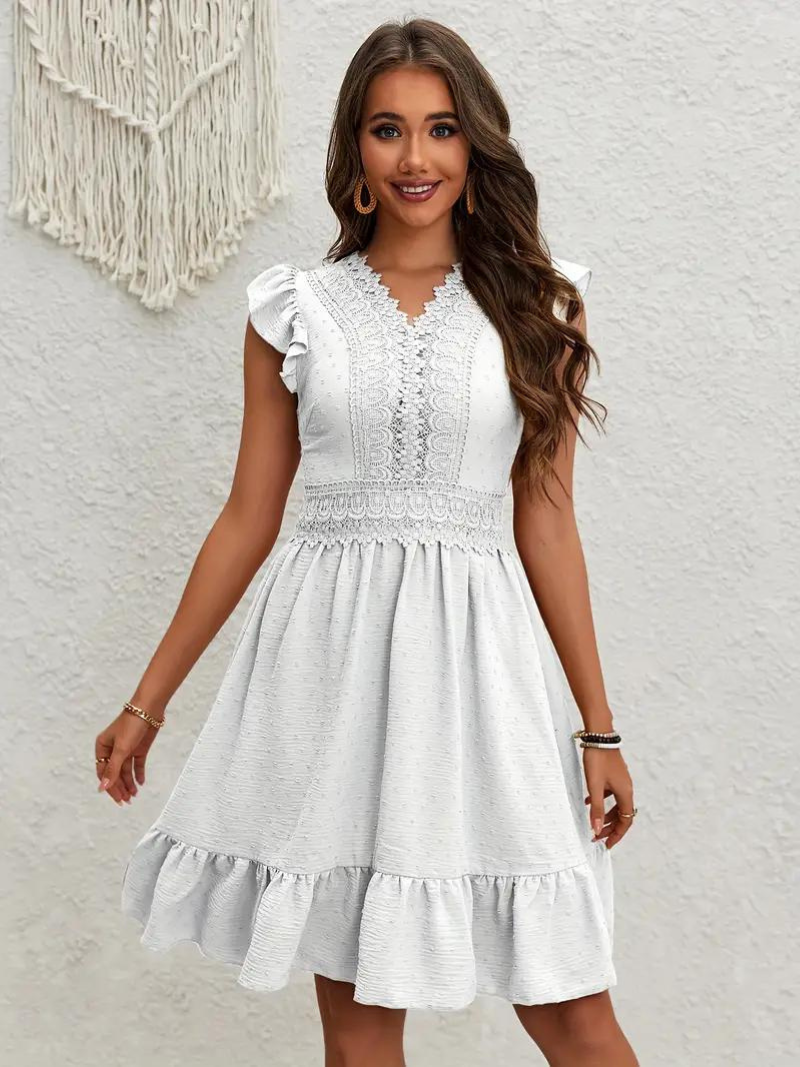 Party Dress, Ruffle, Swiss Dot, Mini Dress, Summer Dress-Fashion Nora