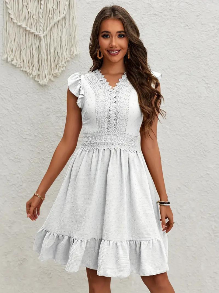 Party Dress, Ruffle, Swiss Dot, Mini Dress, Summer Dress-Fashion Nora