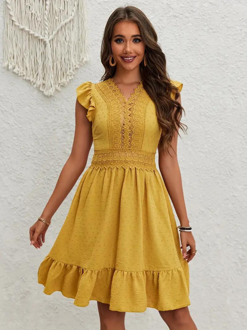Party Dress, Ruffle, Swiss Dot, Mini Dress, Summer Dress-Fashion Nora