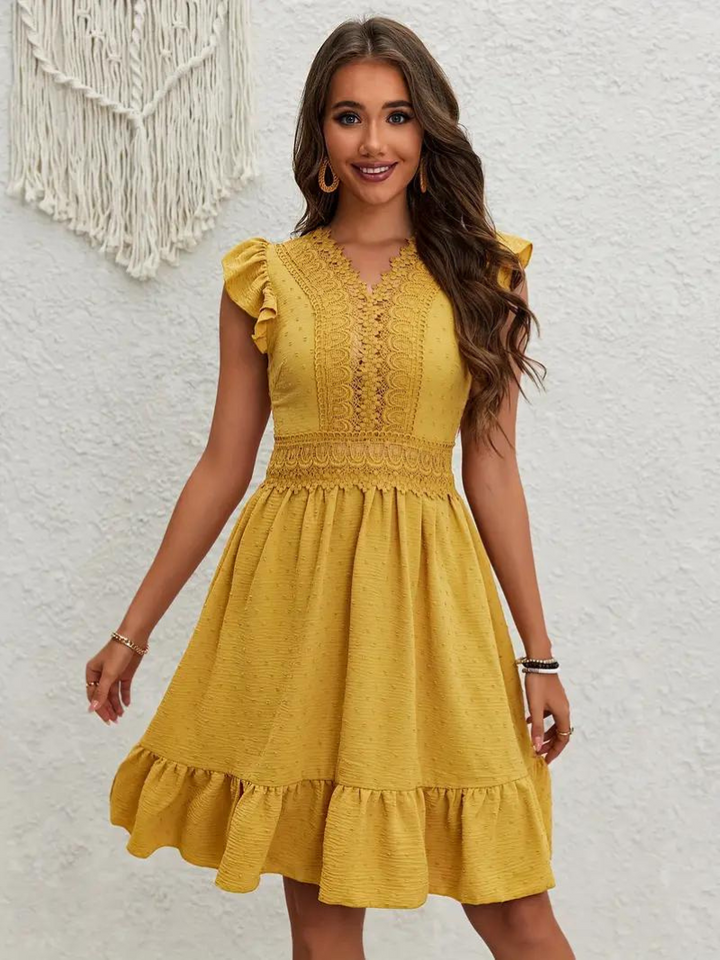 Party Dress, Ruffle, Swiss Dot, Mini Dress, Summer Dress-Fashion Nora