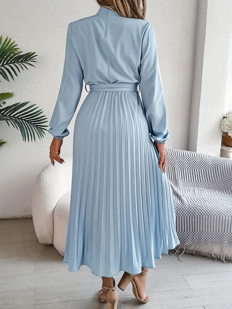 Pleated Dress | Elegant Long Sleeve A-Line Midi Dress-Fashion Nora