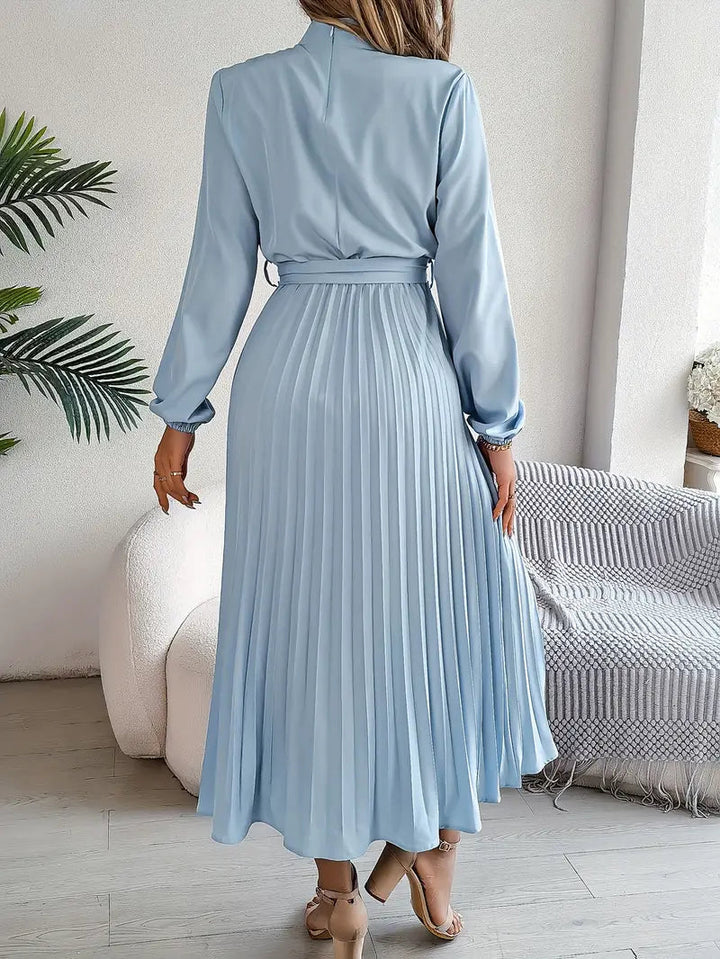 Pleated Dress | Elegant Long Sleeve A-Line Midi Dress-Fashion Nora