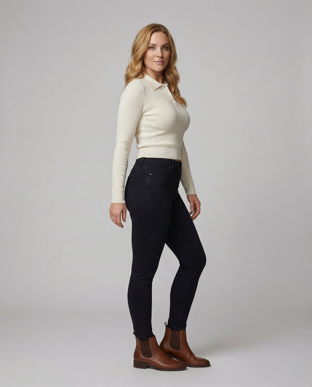 Polo Collar Knit Sweater | Slim Fit | Cropped Winter Jumper-Fashion Nora