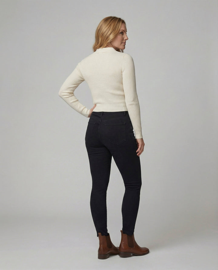 Polo Collar Knit Sweater | Slim Fit | Cropped Winter Jumper-Fashion Nora