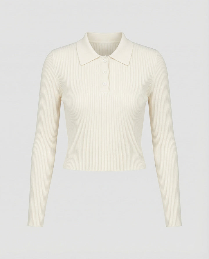 Polo Collar Knit Sweater | Slim Fit | Cropped Winter Jumper-Fashion Nora