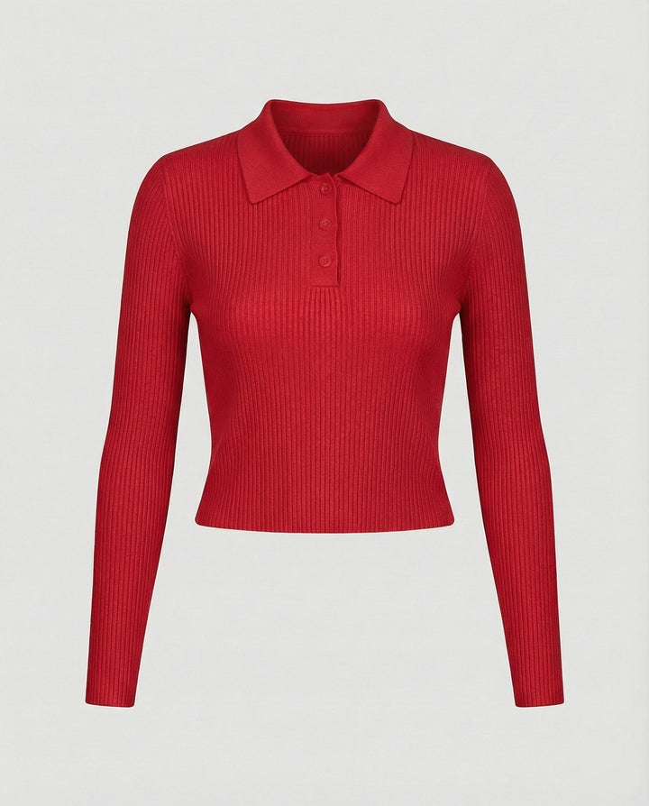 Polo Collar Knit Sweater | Slim Fit | Cropped Winter Jumper-Fashion Nora