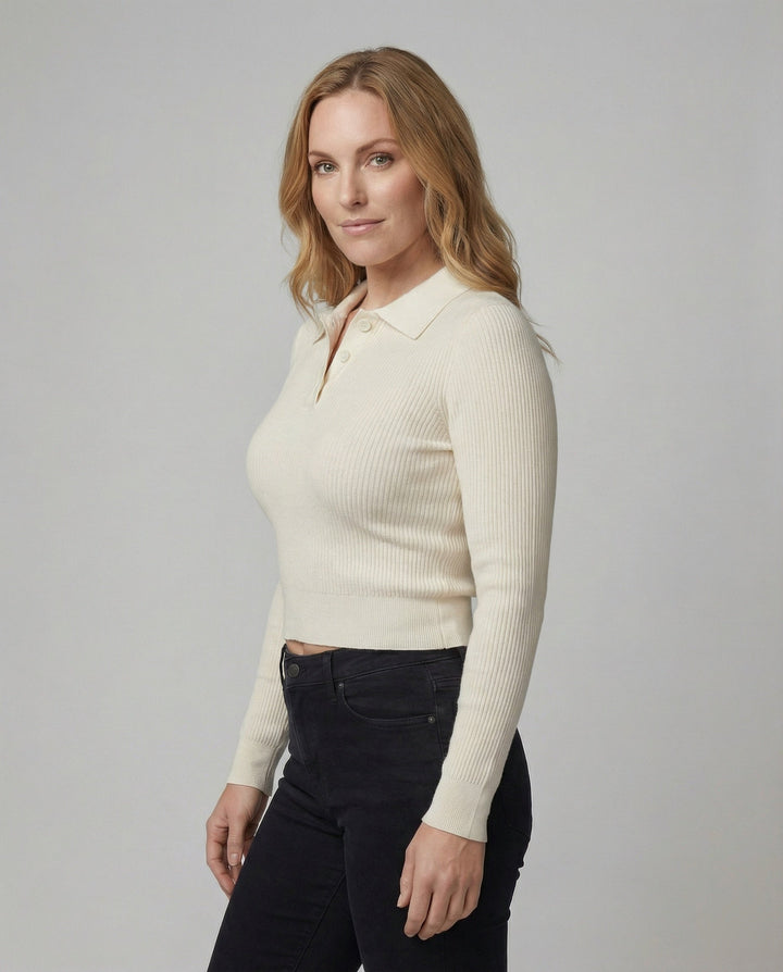 Polo Collar Knit Sweater | Slim Fit | Cropped Winter Jumper-Fashion Nora