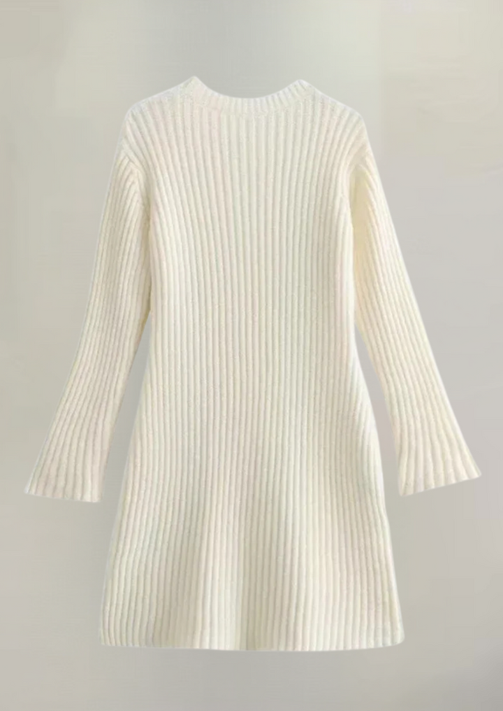 Ribbed Knit Mini Dress | Long Sleeve Bodycon Sweater Dress-Fashion Nora