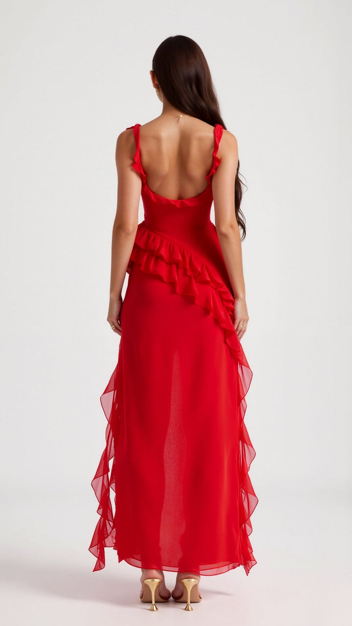 Ruffle Dress | Sleeveless Bodycon Maxi Dress with Slit-Fashion Nora