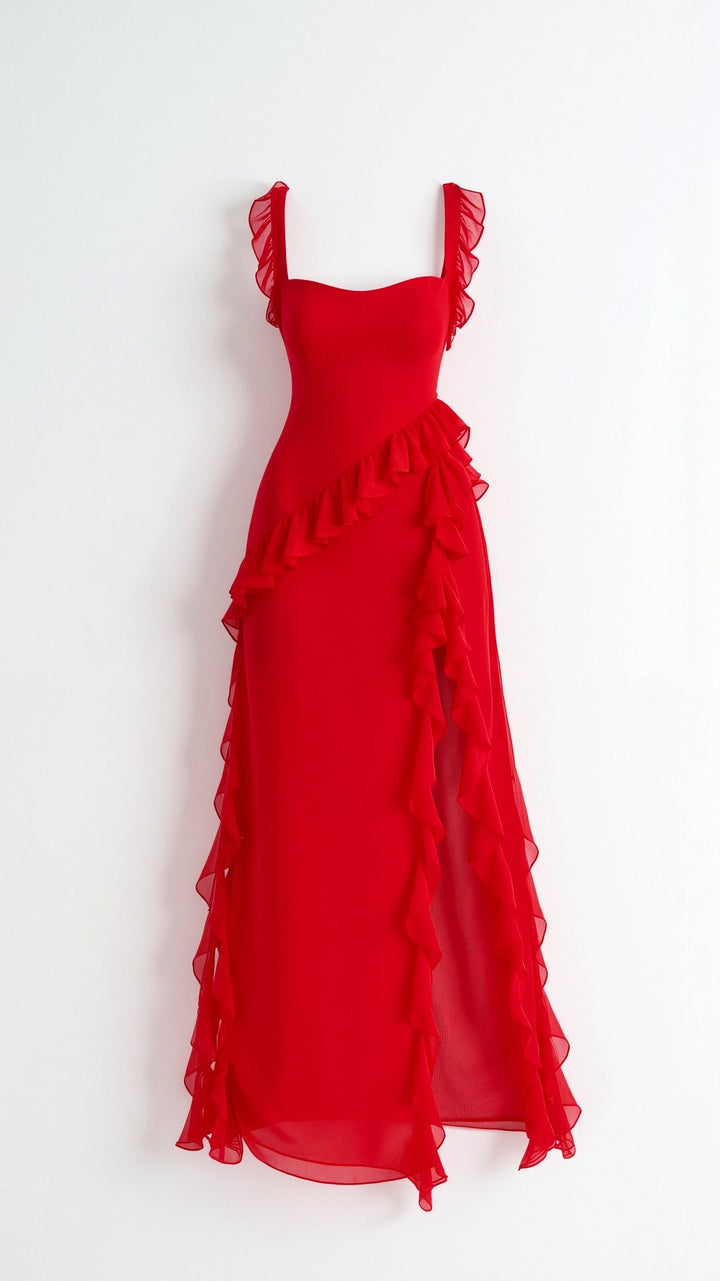 Ruffle Dress | Sleeveless Bodycon Maxi Dress with Slit-Fashion Nora