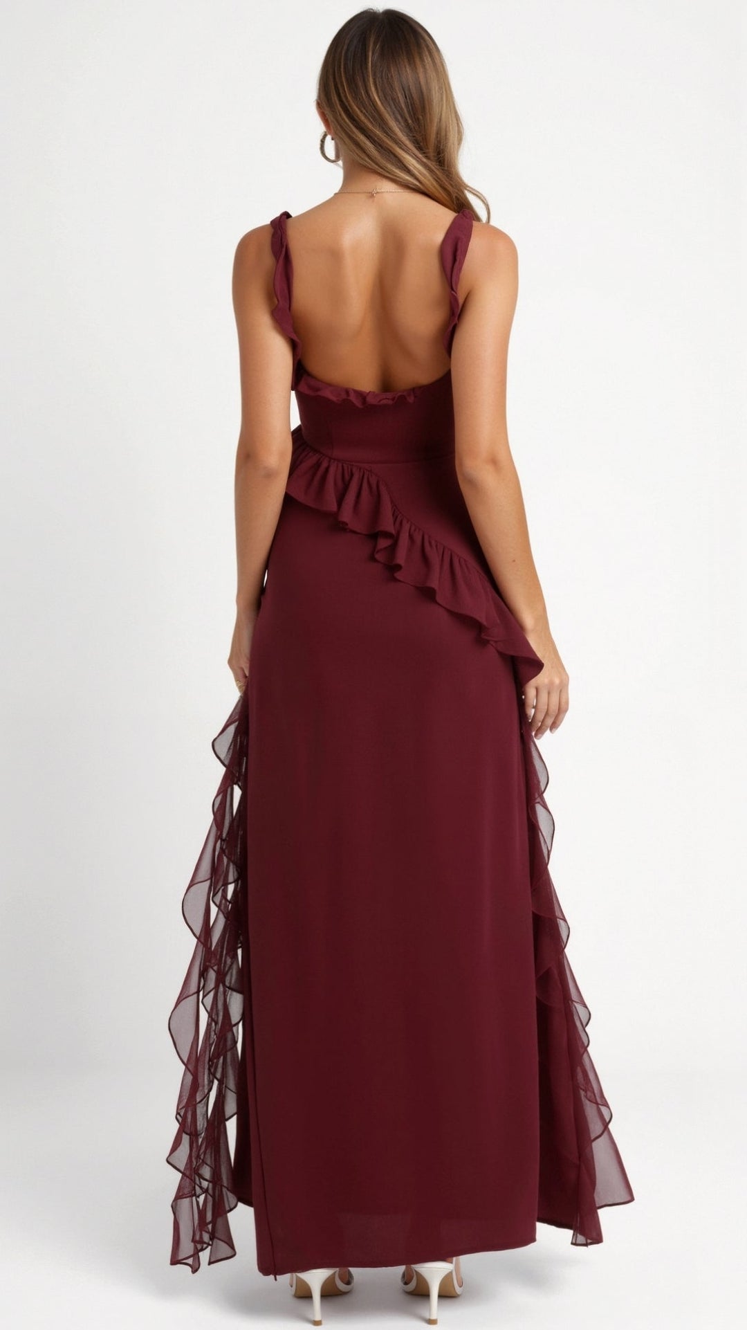 Ruffle Dress | Sleeveless Bodycon Maxi Dress with Slit-Fashion Nora