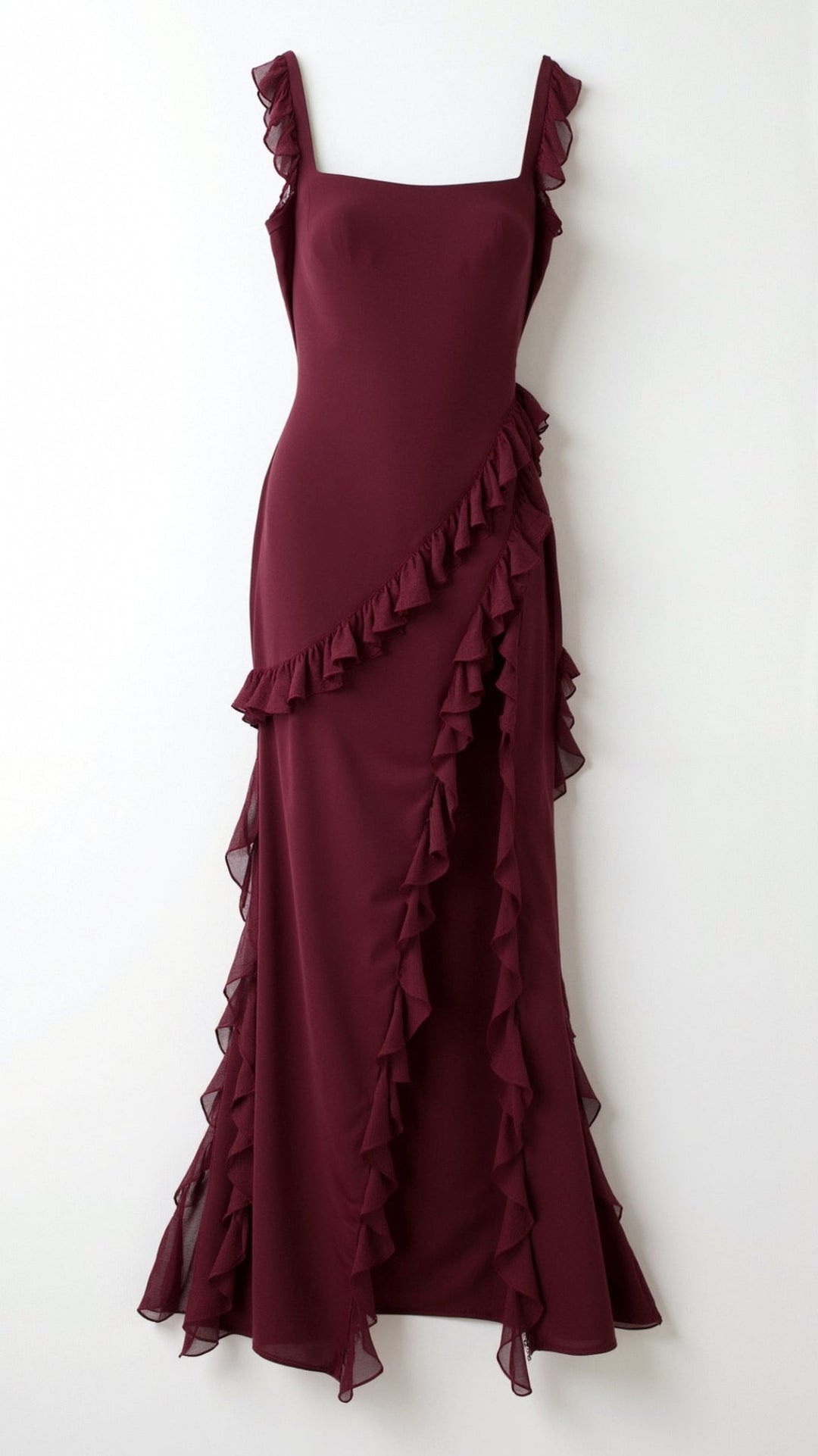 Ruffle Dress | Sleeveless Bodycon Maxi Dress with Slit-Fashion Nora