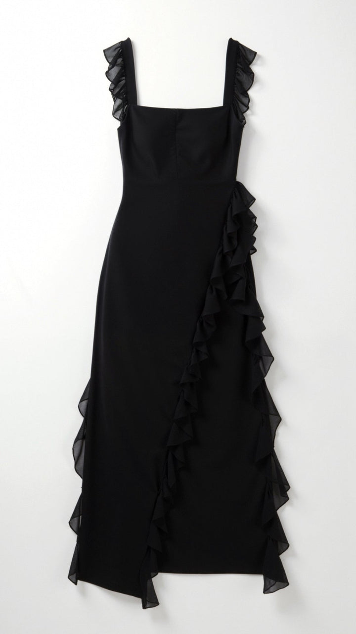 Ruffle Dress | Sleeveless Bodycon Maxi Dress with Slit-Fashion Nora