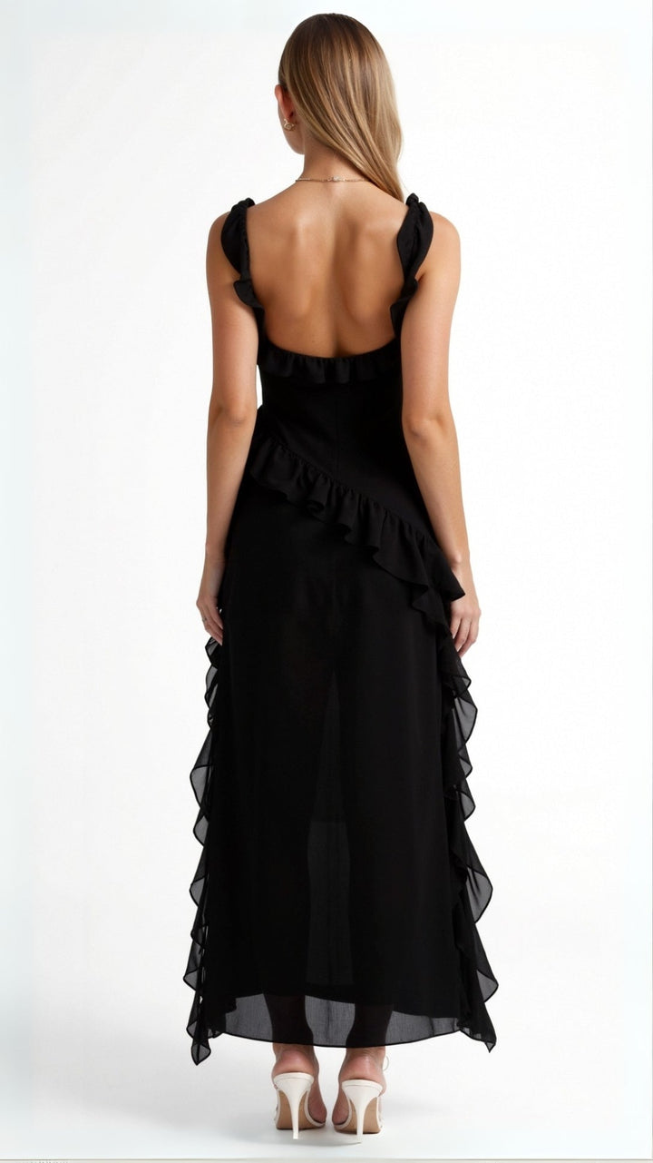 Ruffle Dress | Sleeveless Bodycon Maxi Dress with Slit-Fashion Nora