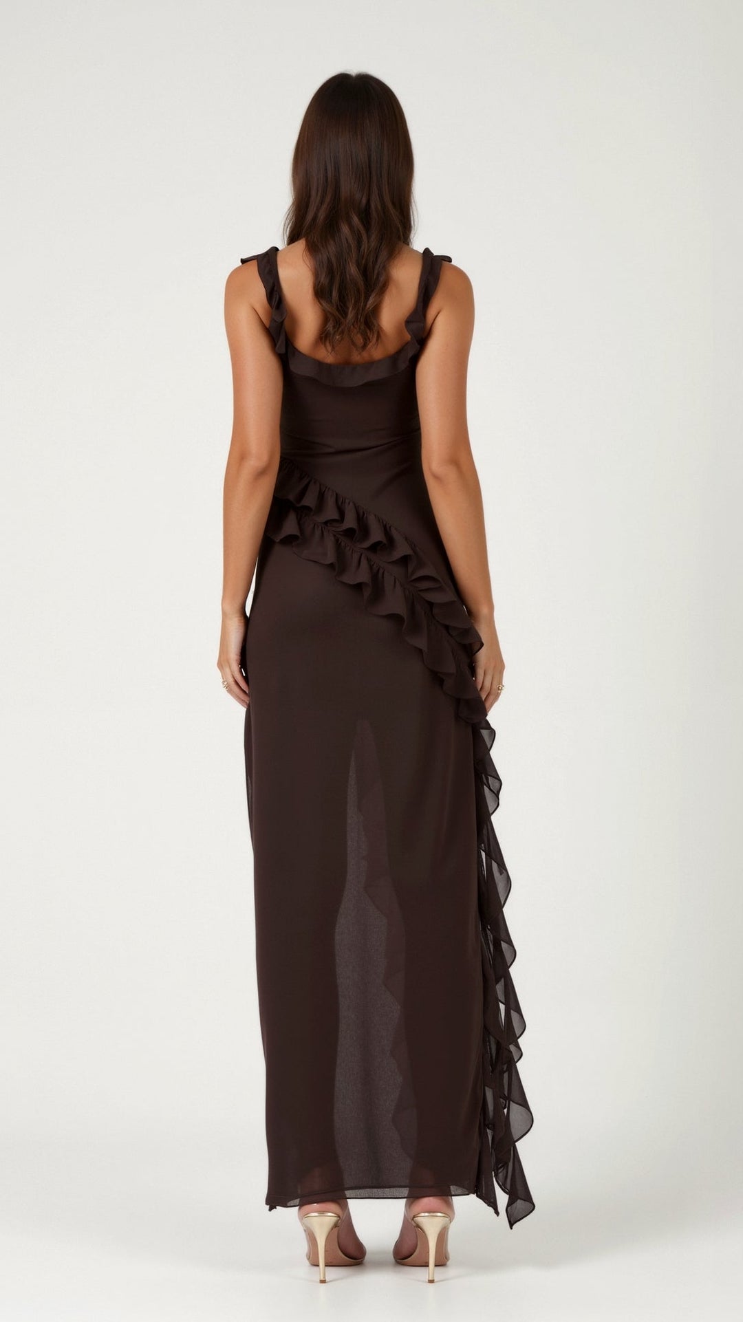 Ruffle Dress | Sleeveless Bodycon Maxi Dress with Slit-Fashion Nora