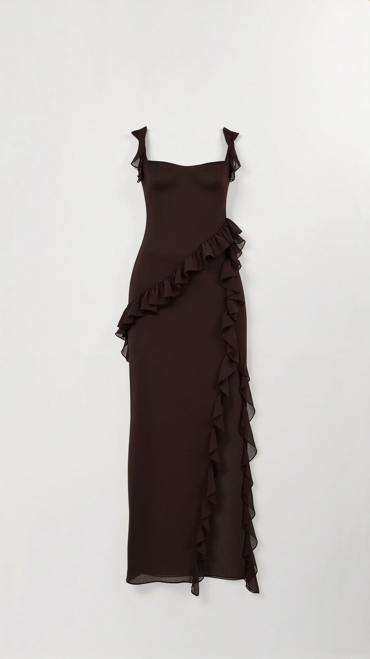 Ruffle Dress | Sleeveless Bodycon Maxi Dress with Slit-Fashion Nora
