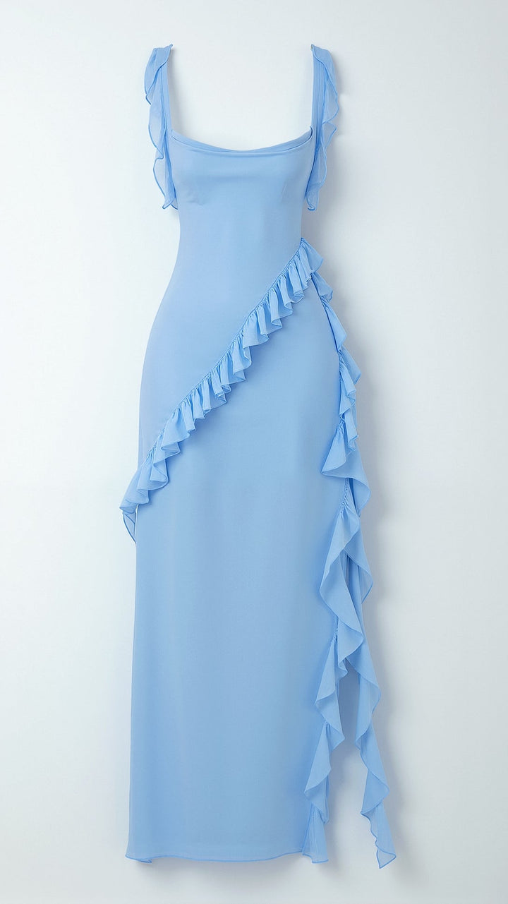 Ruffle Dress | Sleeveless Bodycon Maxi Dress with Slit-Fashion Nora