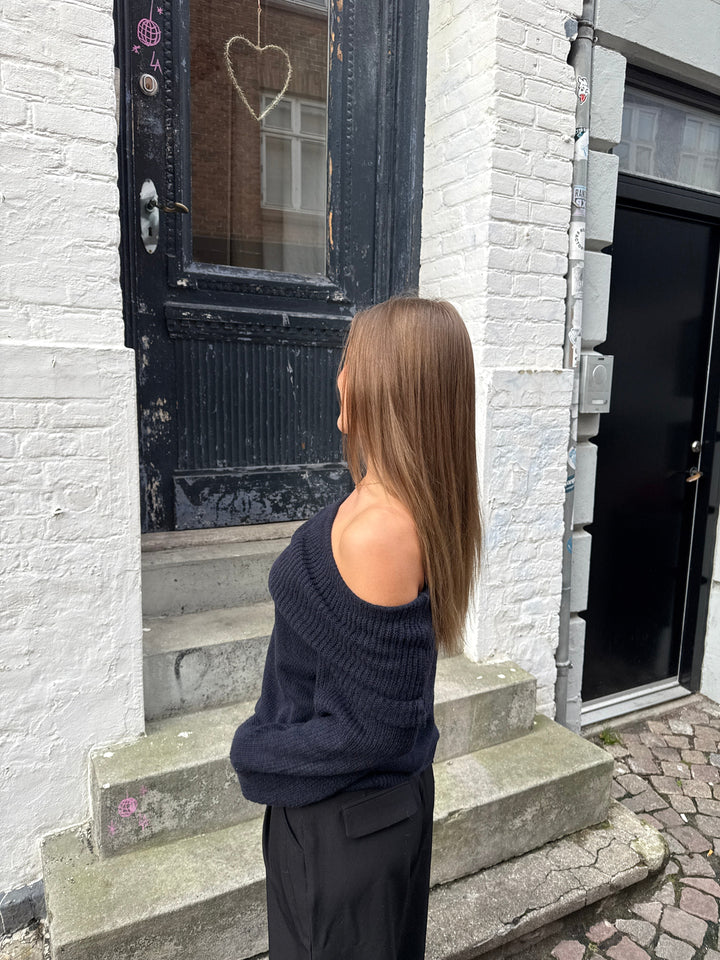 Sally Off Shoulder Knit - Dark Blue-Fashion Nora