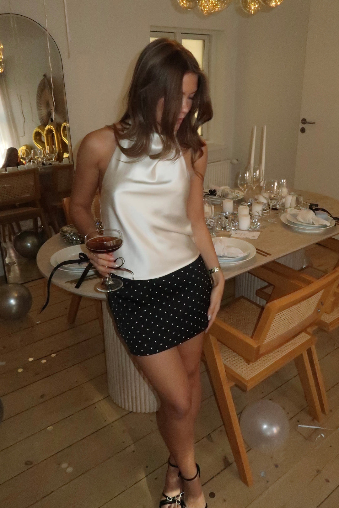 Selma Dot Mini Skirt - Black/White Dot-Fashion Nora