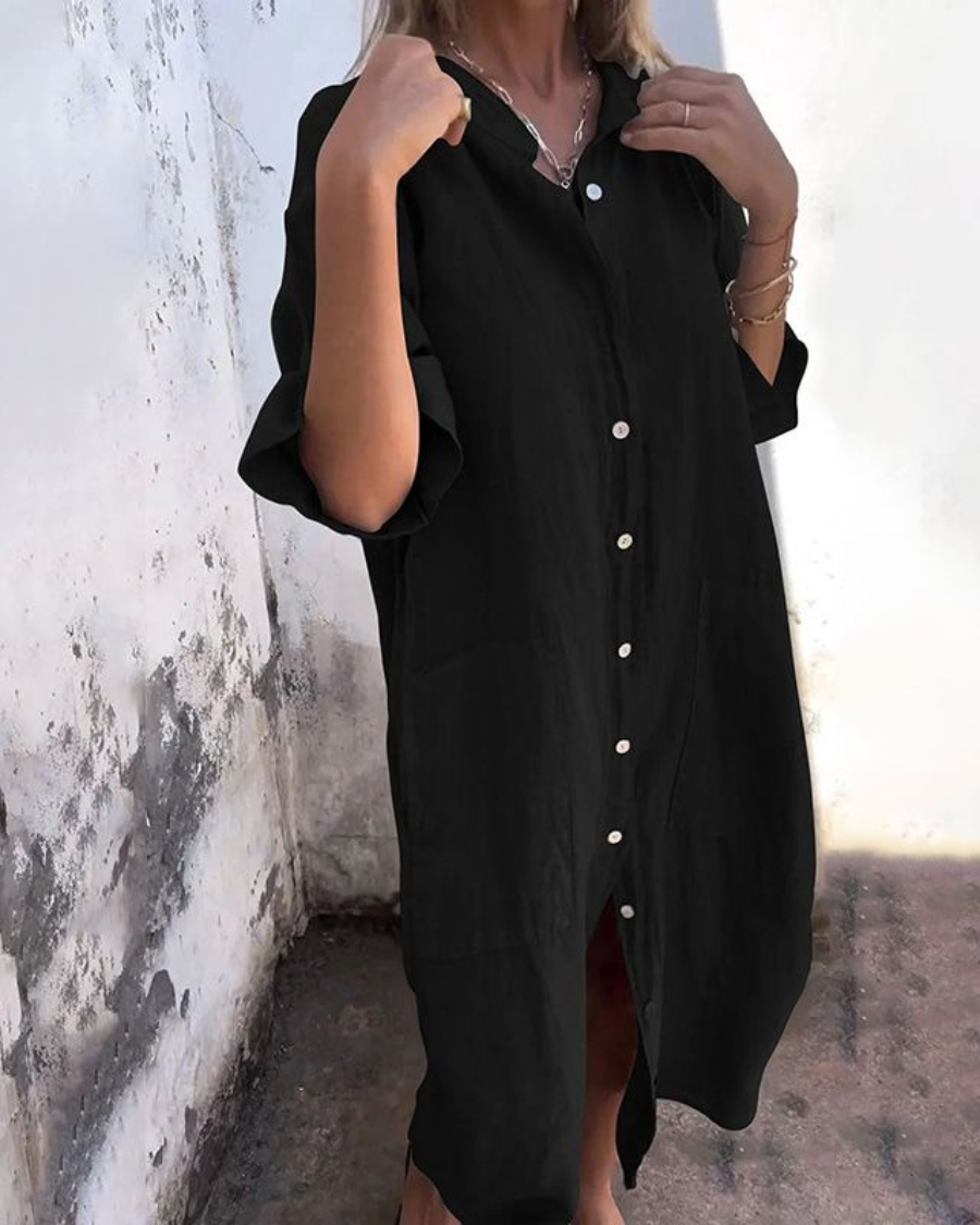 Shirt Dress | Casual | Button-Up | Oversized Dress | Summer Dress-Fashion Nora