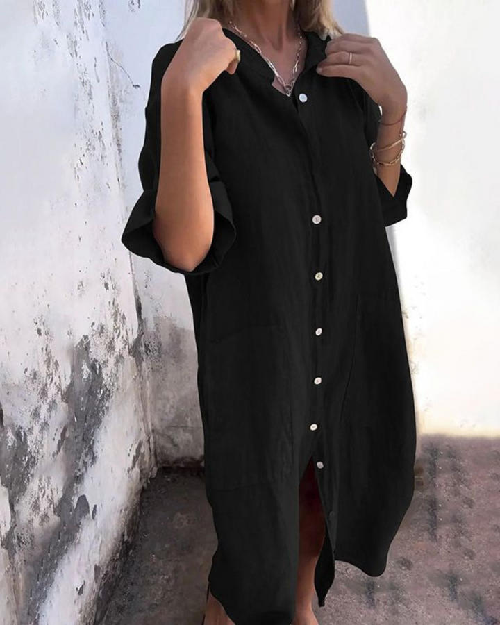 Shirt Dress | Casual | Button-Up | Oversized Dress | Summer Dress-Fashion Nora