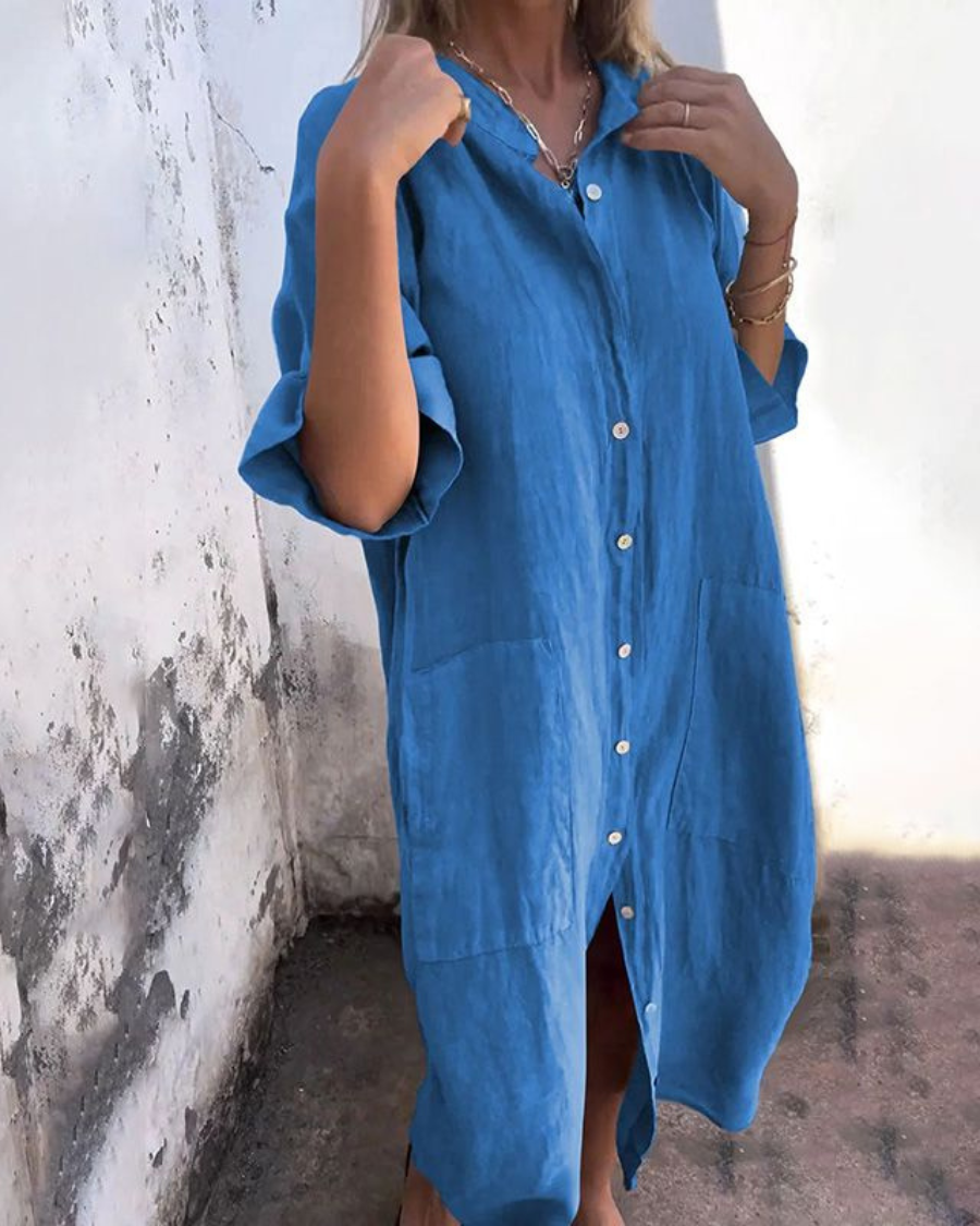 Shirt Dress | Casual | Button-Up | Oversized Dress | Summer Dress-Fashion Nora