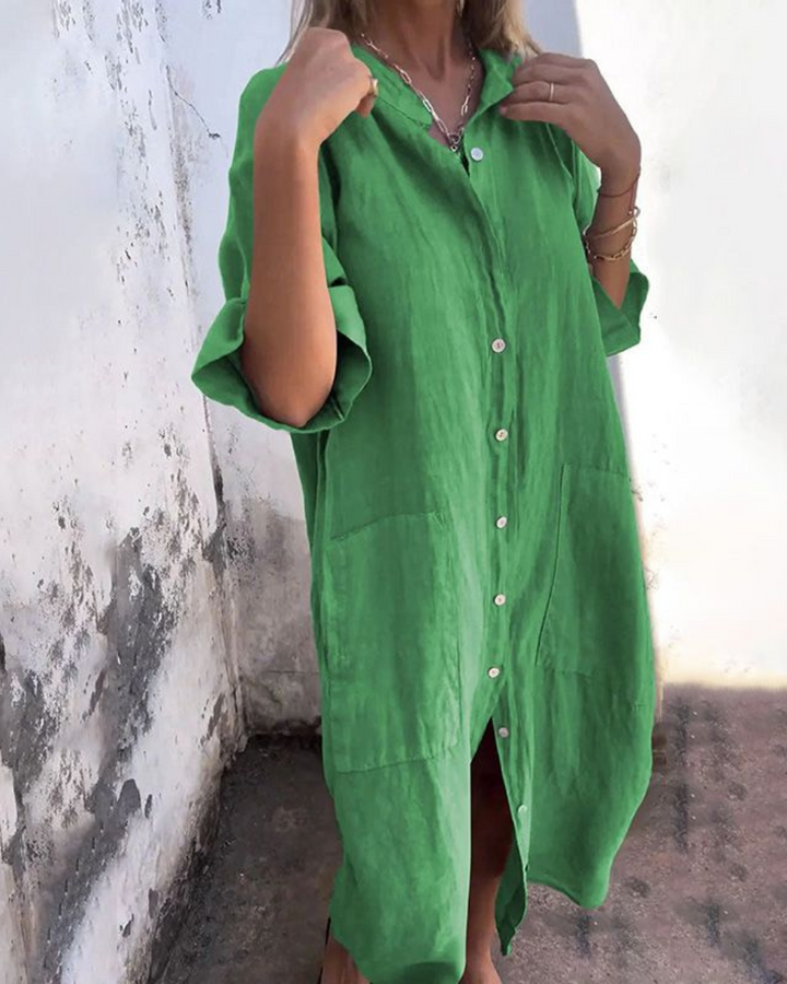 Shirt Dress | Casual | Button-Up | Oversized Dress | Summer Dress-Fashion Nora