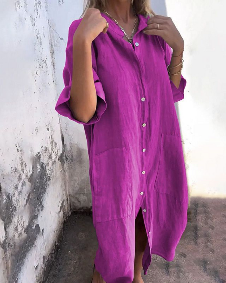 Shirt Dress | Casual | Button-Up | Oversized Dress | Summer Dress-Fashion Nora
