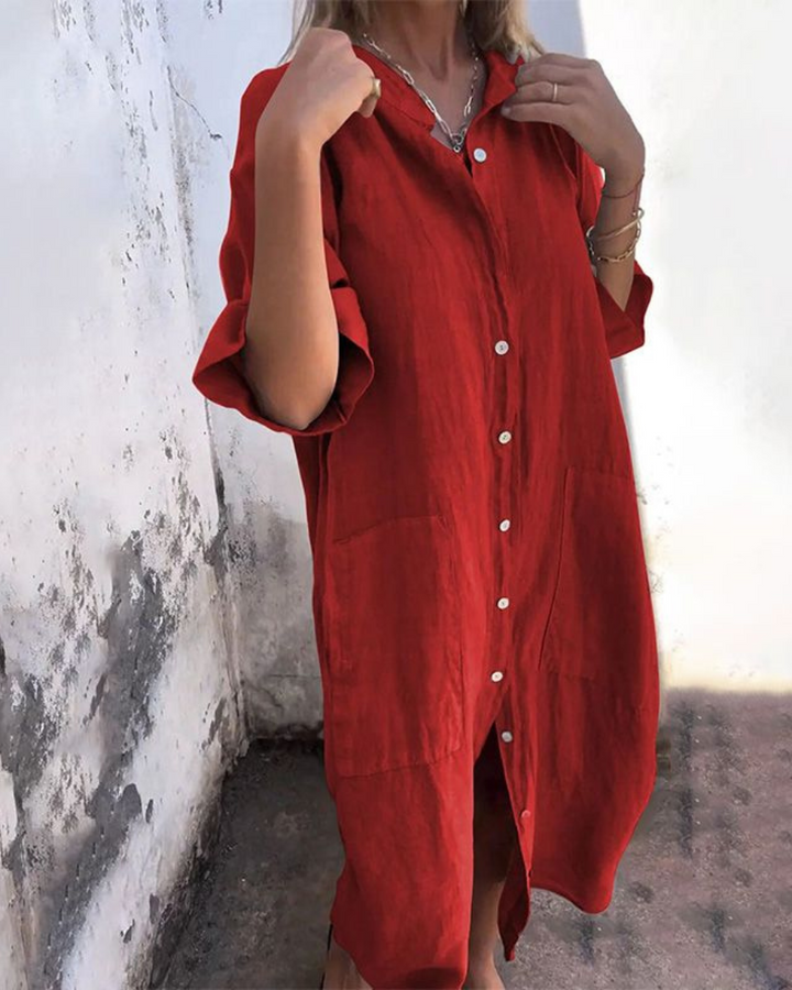 Shirt Dress | Casual | Button-Up | Oversized Dress | Summer Dress-Fashion Nora