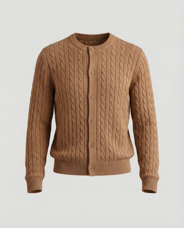 Short Cable Knit Cardigan | Crew Neck | Minimal Button Front-Fashion Nora