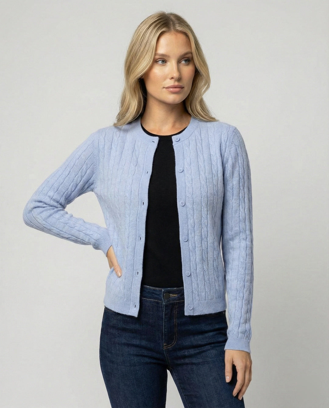 Short Cable Knit Cardigan | Crew Neck | Minimal Button Front-Fashion Nora
