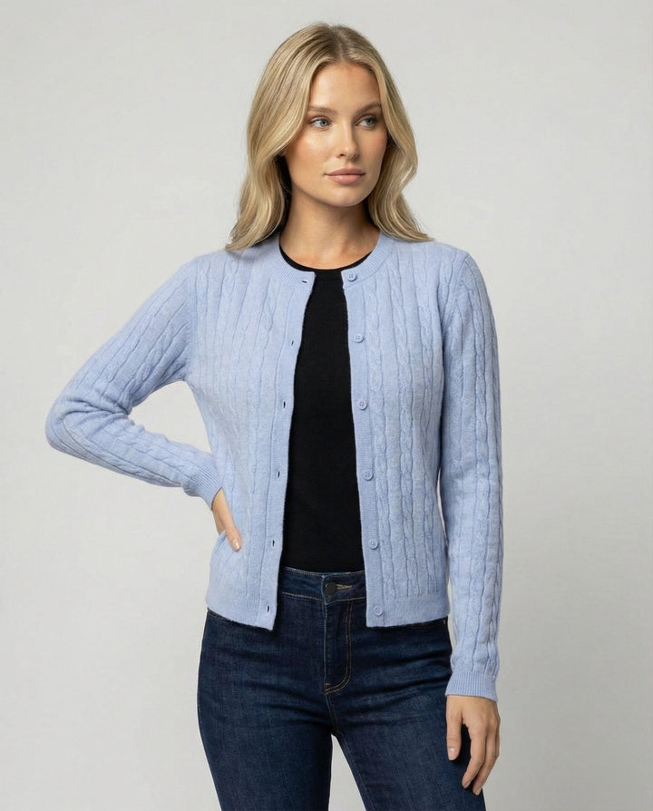 Short Cable Knit Cardigan | Crew Neck | Minimal Button Front-Fashion Nora