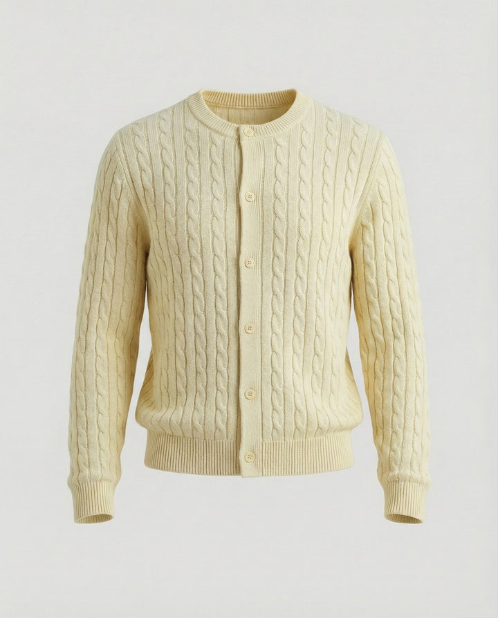 Short Cable Knit Cardigan | Crew Neck | Minimal Button Front-Fashion Nora