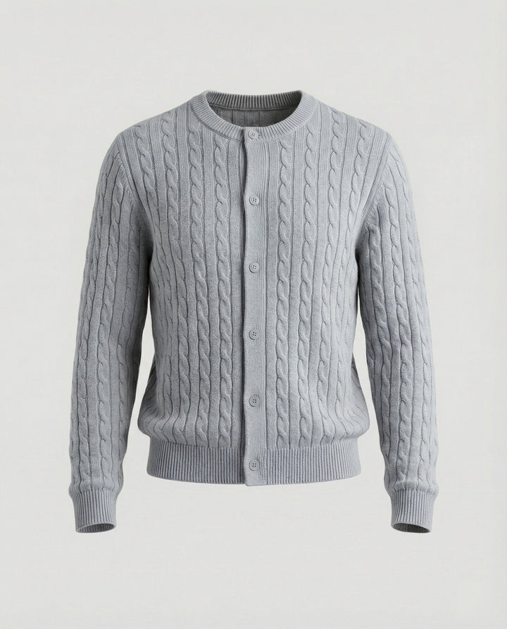 Short Cable Knit Cardigan | Crew Neck | Minimal Button Front-Fashion Nora