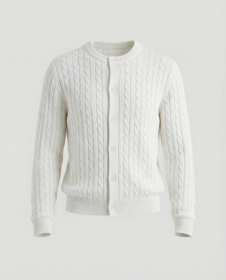 Short Cable Knit Cardigan | Crew Neck | Minimal Button Front-Fashion Nora