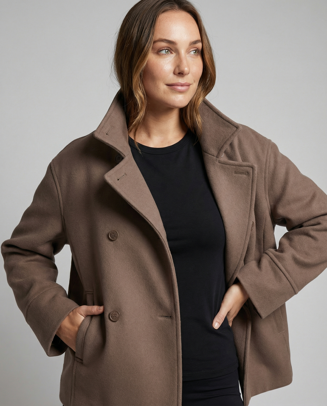 Short Double-Breasted Coat | Funnel Collar | Cotton Wool Blend-Fashion Nora