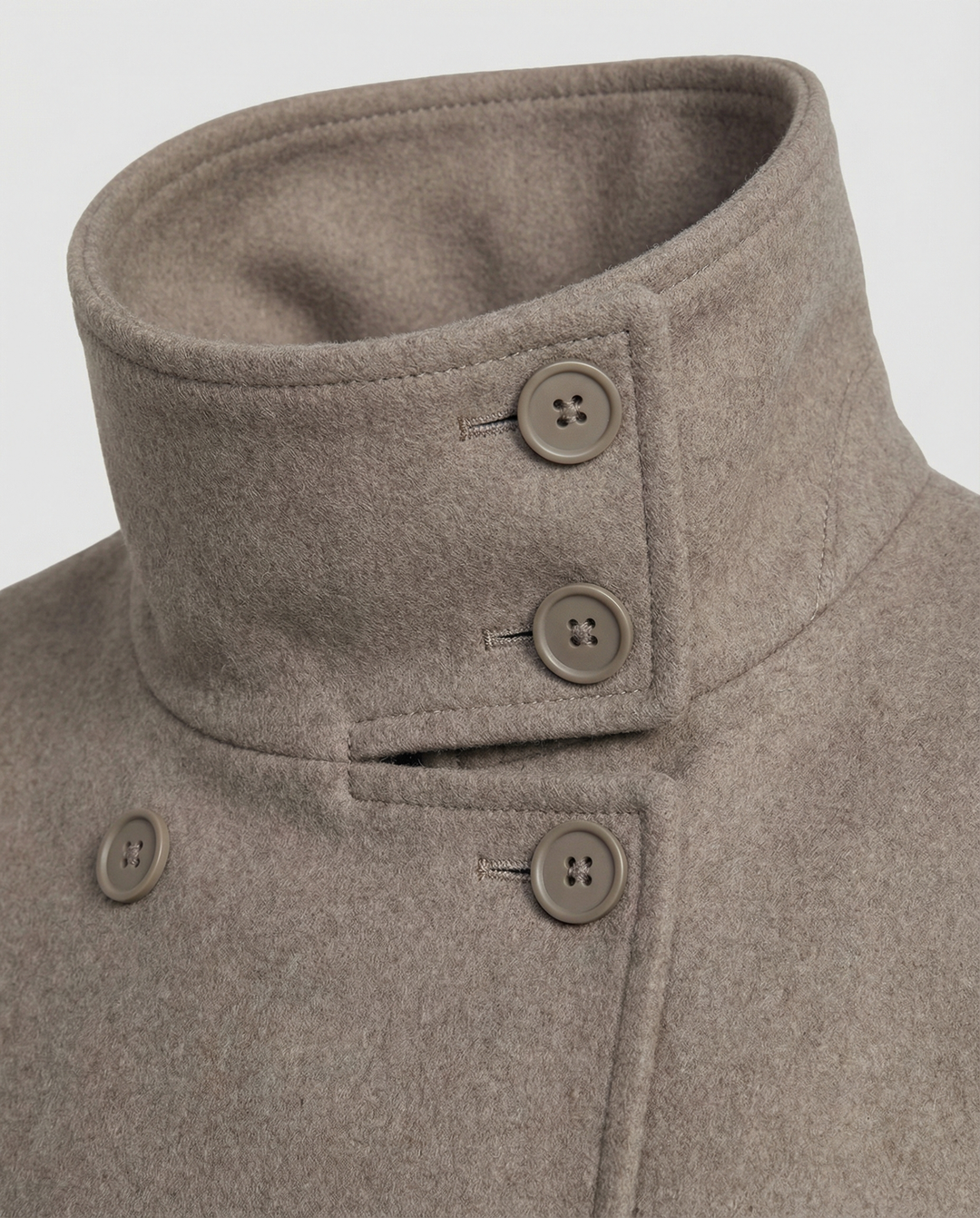 Short Double-Breasted Coat | Funnel Collar | Cotton Wool Blend-Fashion Nora