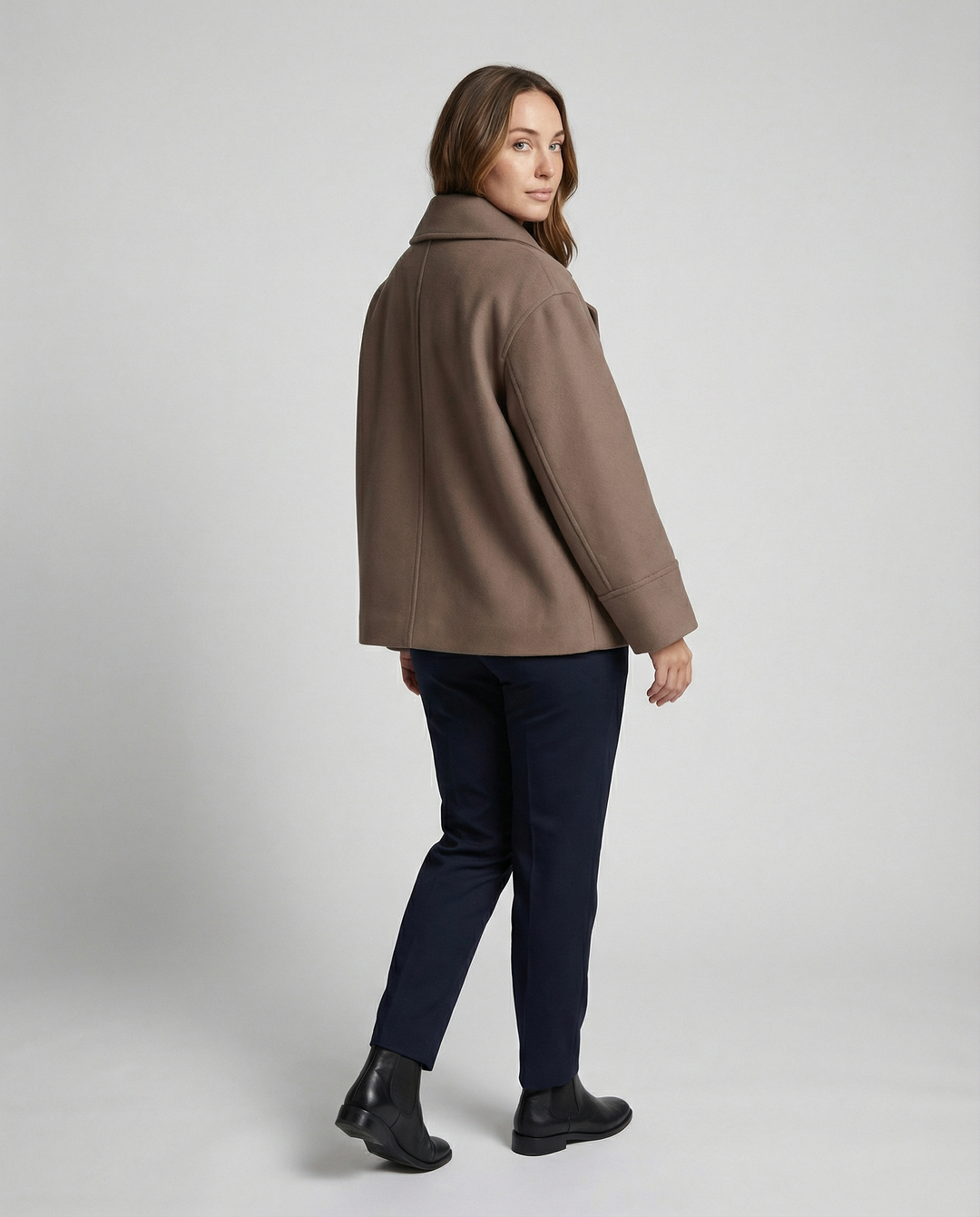 Short Double-Breasted Coat | Funnel Collar | Cotton Wool Blend-Fashion Nora