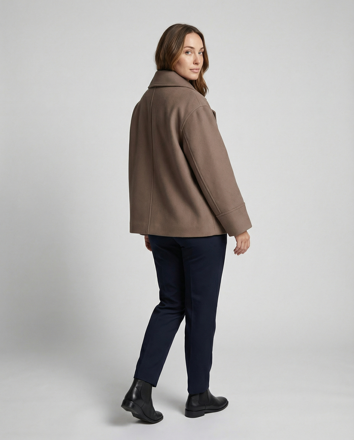 Short Double-Breasted Coat | Funnel Collar | Cotton Wool Blend-Fashion Nora