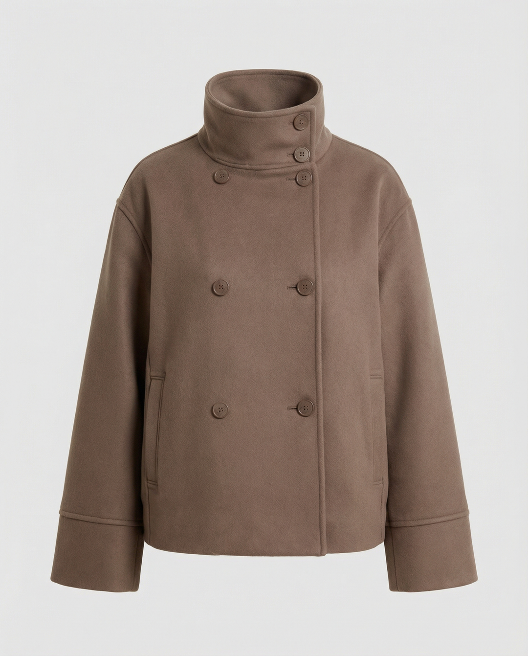 Short Double-Breasted Coat | Funnel Collar | Cotton Wool Blend-Fashion Nora