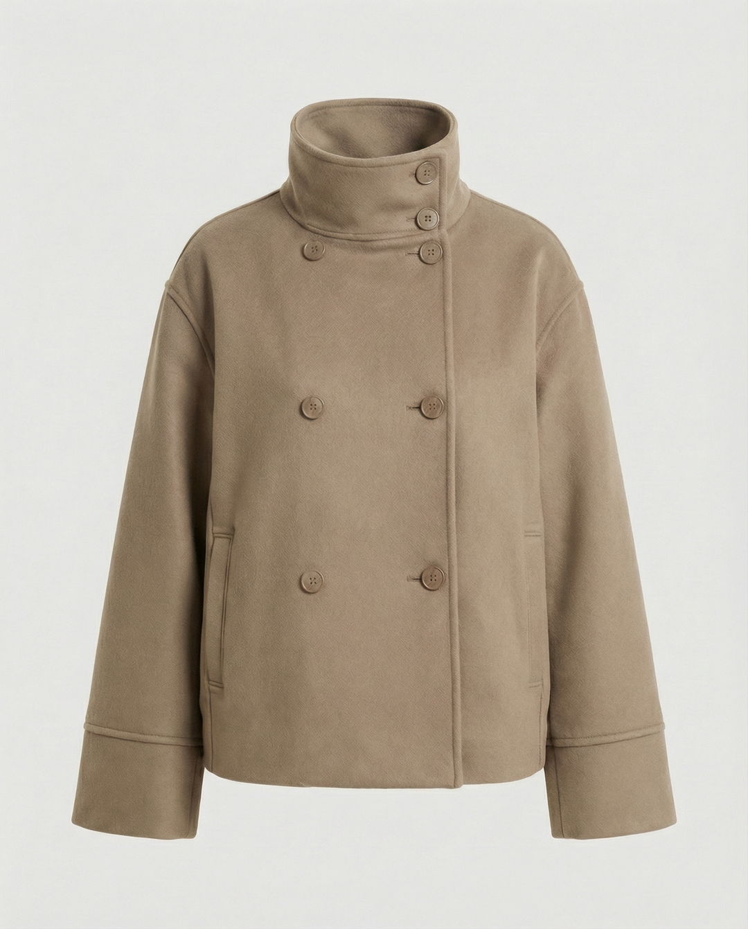 Short Double-Breasted Coat | Funnel Collar | Cotton Wool Blend-Fashion Nora