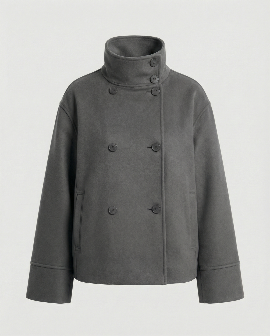 Short Double-Breasted Coat | Funnel Collar | Cotton Wool Blend-Fashion Nora