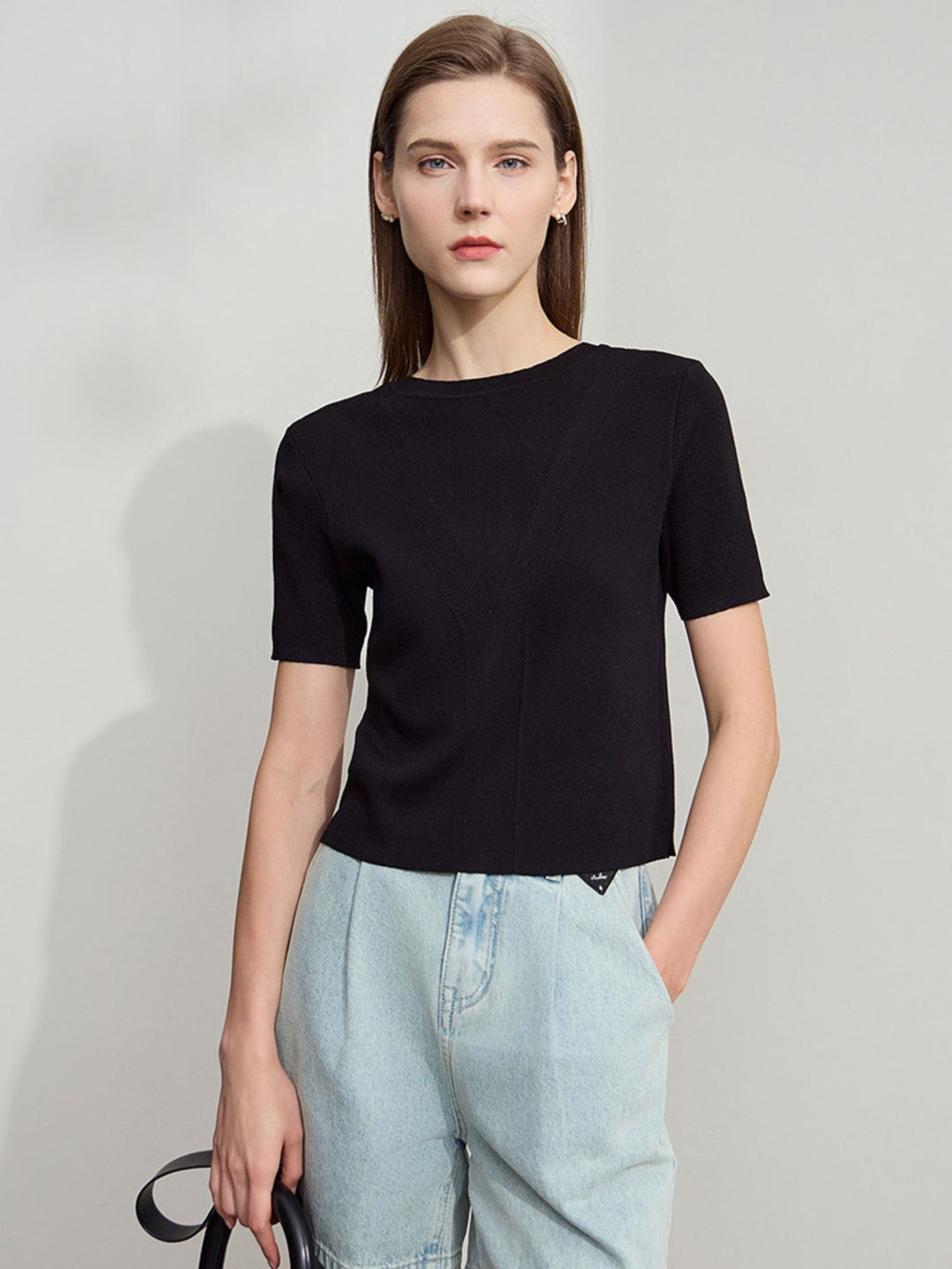 Short Sleeve Knit Top | Round Neck | Structured Knit | Button Detail-Fashion Nora